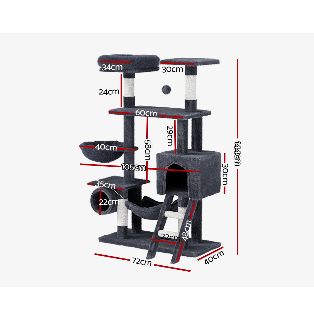 i.Pet Cat Tree 144cm Tower Scratching Post Scratcher Wood Condo Toys House Bed i.Pet