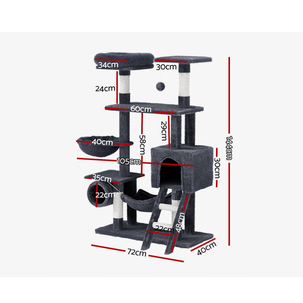 i.Pet Cat Tree 144cm Tower Scratching Post Scratcher Wood Condo Toys House Bed i.Pet