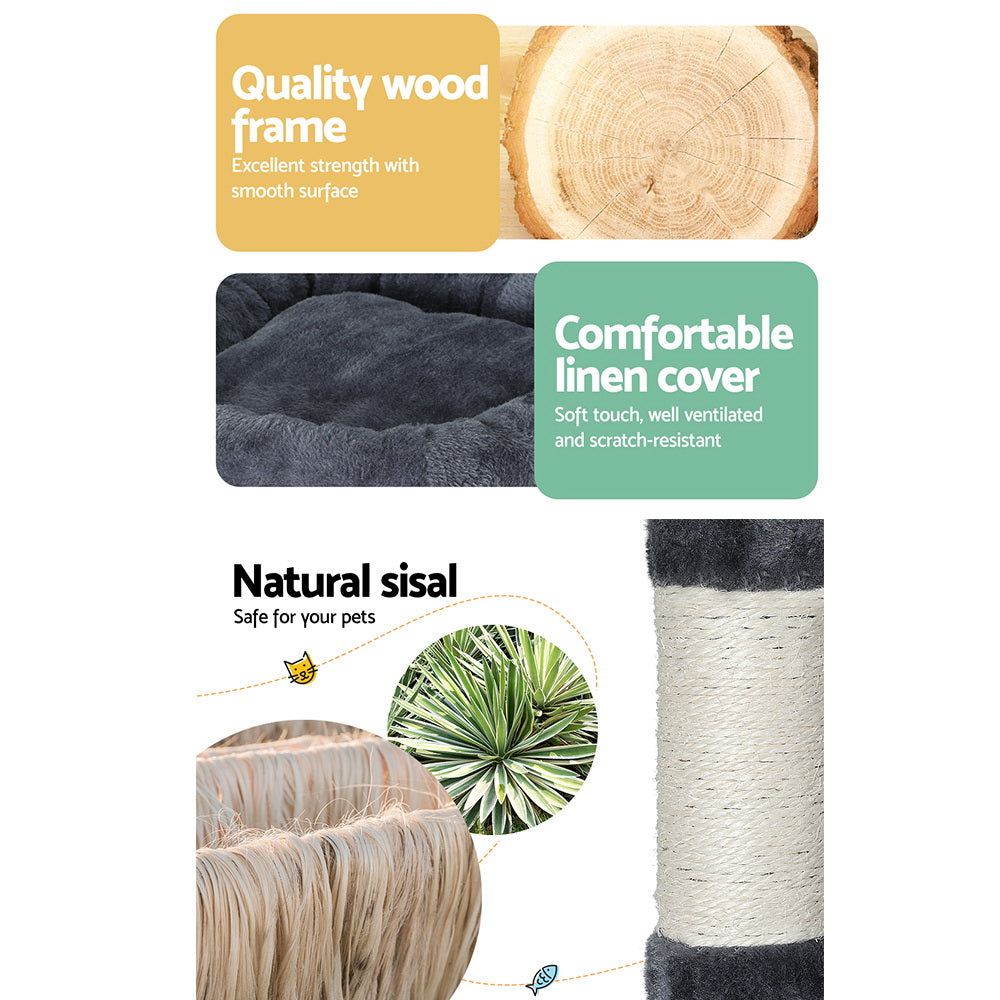 i.Pet Cat Tree 144cm Tower Scratching Post Scratcher Wood Condo Toys House Bed i.Pet