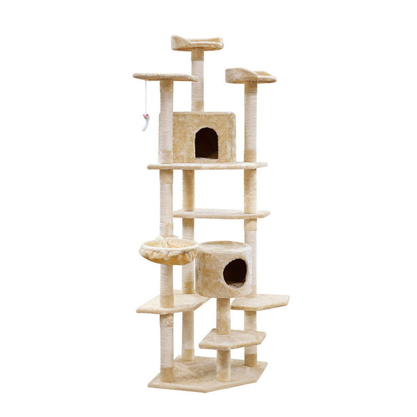 i.Pet Cat Tree 203cm Tower Scratching Post Scratcher Condo Trees House Bed Beige i.Pet