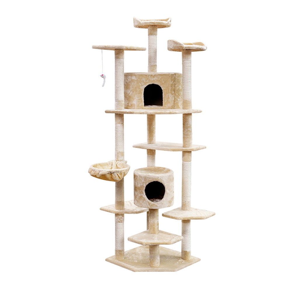 i.Pet Cat Tree 203cm Tower Scratching Post Scratcher Condo Trees House Bed Beige i.Pet