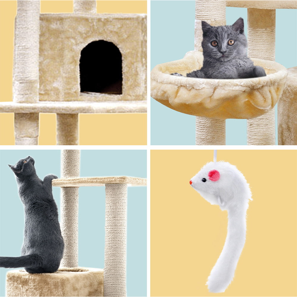 i.Pet Cat Tree 203cm Tower Scratching Post Scratcher Condo Trees House Bed Beige i.Pet