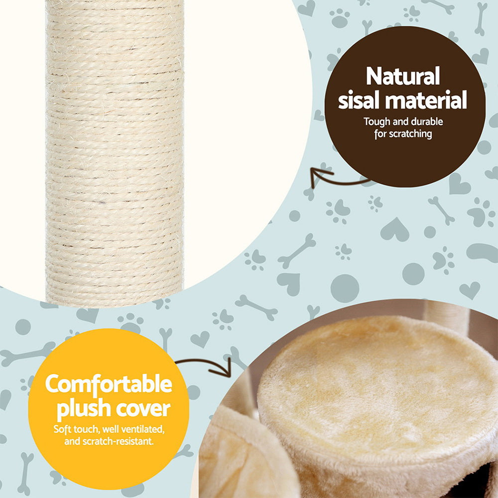 i.Pet Cat Tree 203cm Tower Scratching Post Scratcher Condo Trees House Bed Beige i.Pet