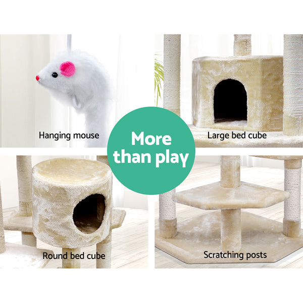 i.Pet Cat Tree 203cm Tower Scratching Post Scratcher Condo Trees House Bed Beige i.Pet