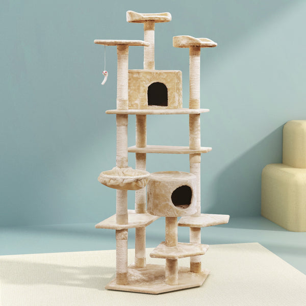 i.Pet Cat Tree 203cm Tower Scratching Post Scratcher Condo Trees House Bed Beige i.Pet