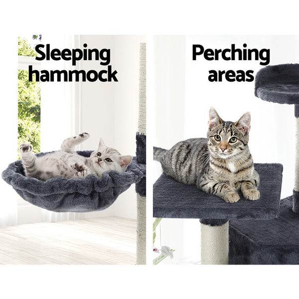 i.Pet Cat Tree 203cm Tower Scratching Post Scratcher Condo Trees House Bed Grey i.Pet