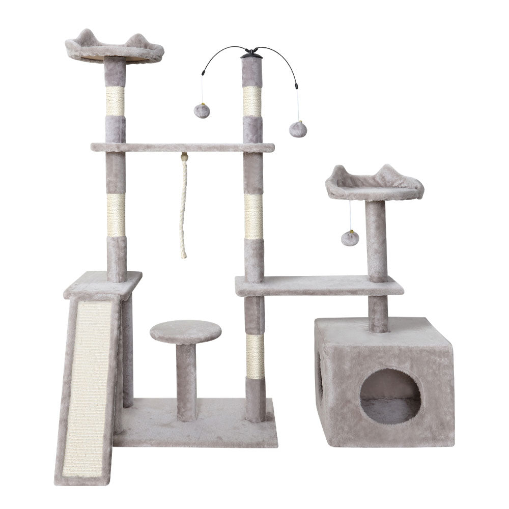 i.Pet Cat Tree 135cm Tower Scratching Post Scratcher Wood Condo House Toys Grey i.Pet