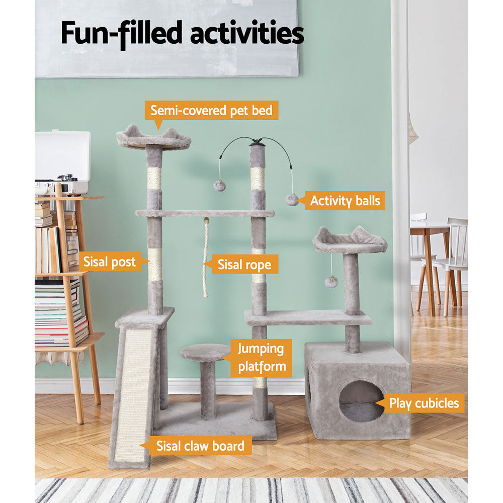 i.Pet Cat Tree 135cm Tower Scratching Post Scratcher Wood Condo House Toys Grey i.Pet