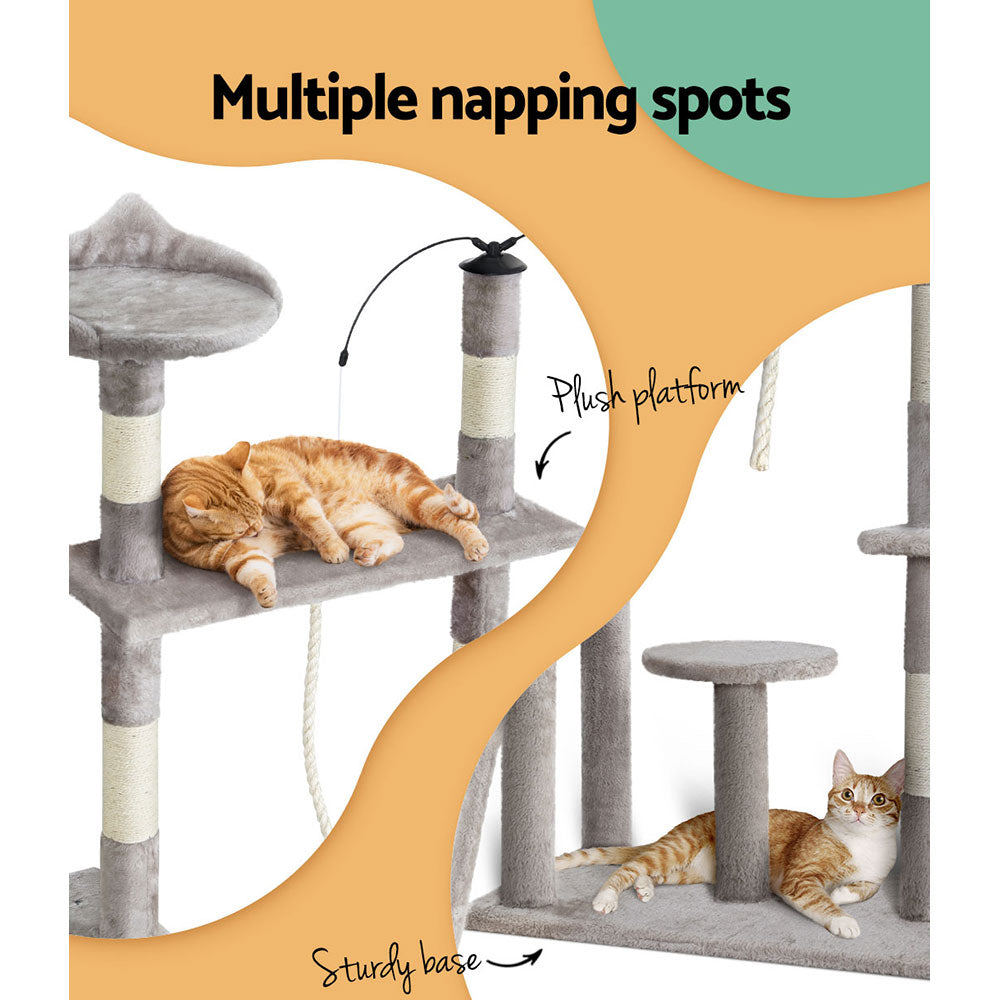 i.Pet Cat Tree 135cm Tower Scratching Post Scratcher Wood Condo House Toys Grey i.Pet