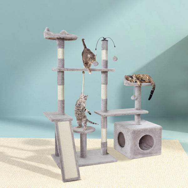 i.Pet Cat Tree 135cm Tower Scratching Post Scratcher Wood Condo House Toys Grey i.Pet