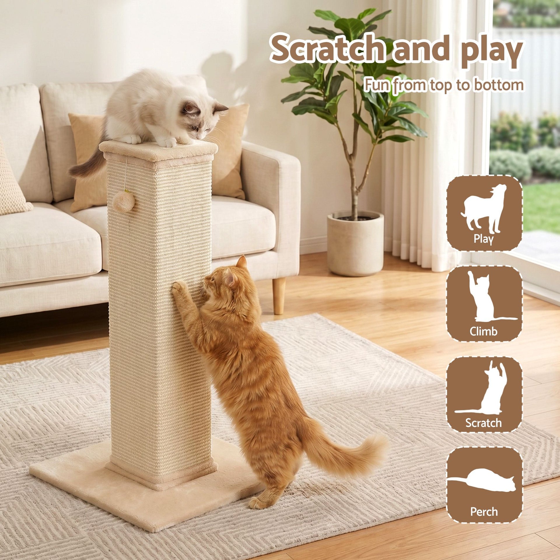 i.Pet Cat Tree 89cm Scratching Post Tower Scratcher Wood Condo Bed House Trees Beige i.Pet