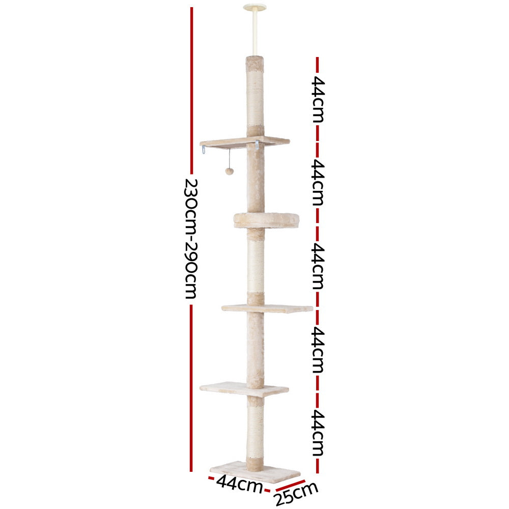 i.Pet Cat Tree 290cm Tower Scratching Cats Post Scratcher Floor to Ceiling Bed i.Pet