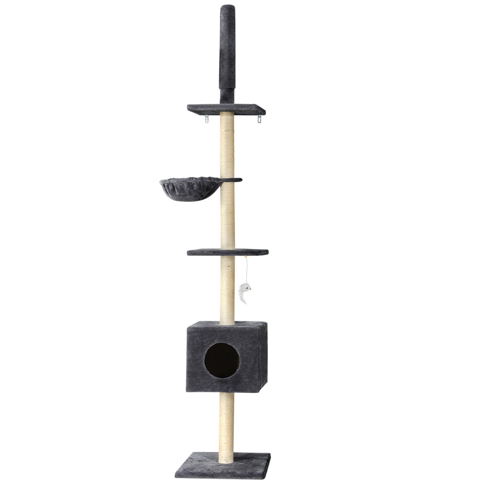 i.Pet Cat Tree 260cm Tower Scratching Post Scratcher Floor to Ceiling Cats Bed Dark Grey i.Pet