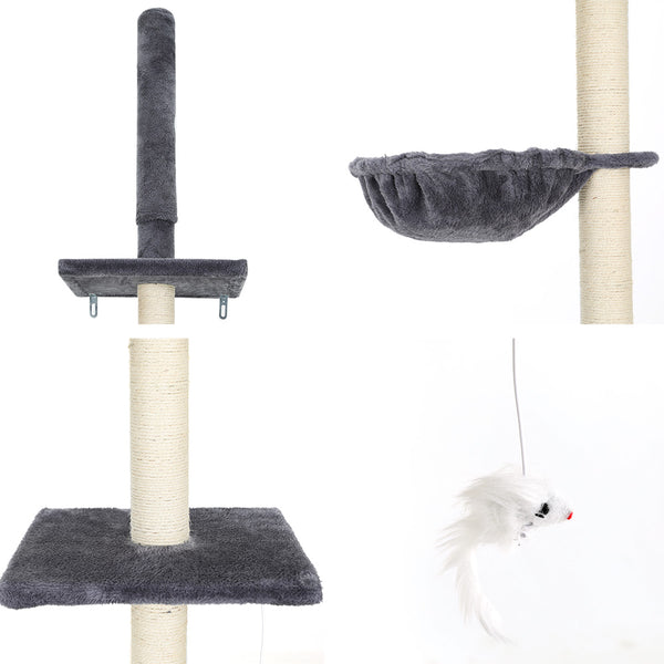 i.Pet Cat Tree 260cm Tower Scratching Post Scratcher Floor to Ceiling Cats Bed Dark Grey i.Pet