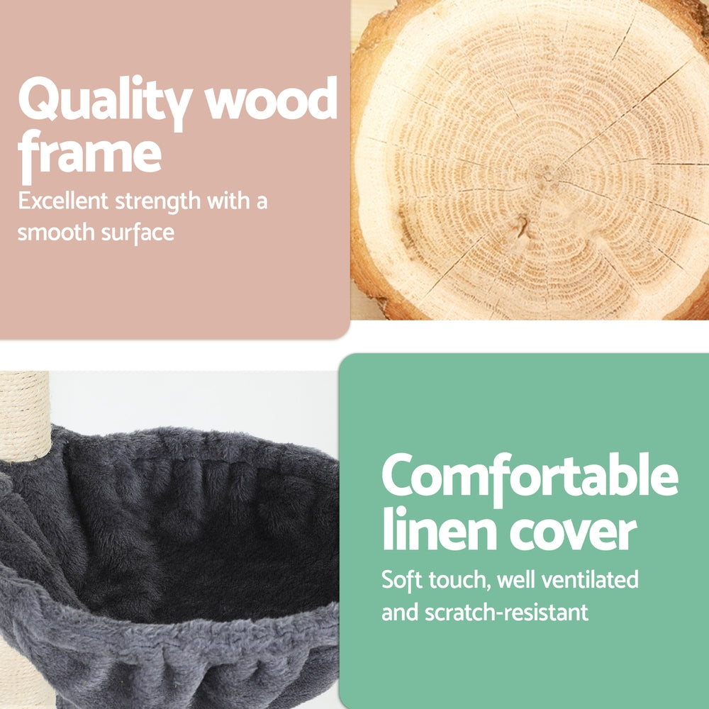 i.Pet Cat Tree 260cm Tower Scratching Post Scratcher Floor to Ceiling Cats Bed Dark Grey i.Pet