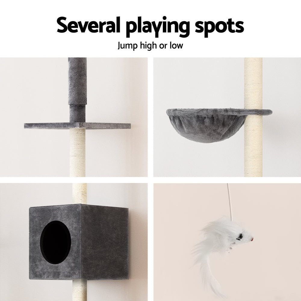 i.Pet Cat Tree 260cm Tower Scratching Post Scratcher Floor to Ceiling Cats Bed Dark Grey i.Pet