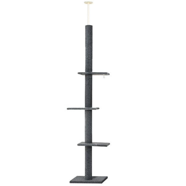 i.Pet Cat Tree 290cm Tower Scratching Post Scratcher Floor to Ceiling Cats Bed Grey i.Pet