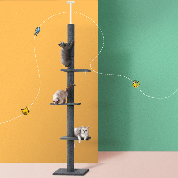 i.Pet Cat Tree 290cm Tower Scratching Post Scratcher Floor to Ceiling Cats Bed Grey i.Pet