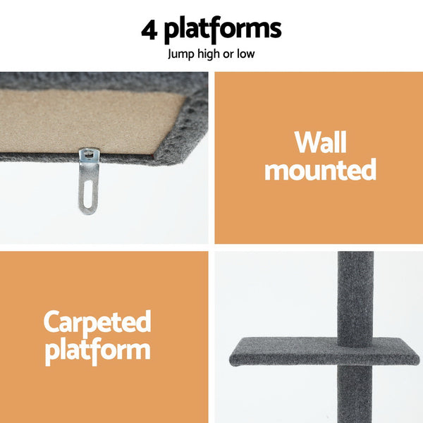 i.Pet Cat Tree 290cm Tower Scratching Post Scratcher Floor to Ceiling Cats Bed Grey i.Pet