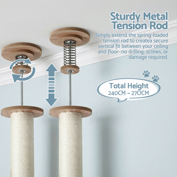 i.Pet Cat Tree Tower Floor to Ceiling Scratching Post 270cm Beige Awezingly