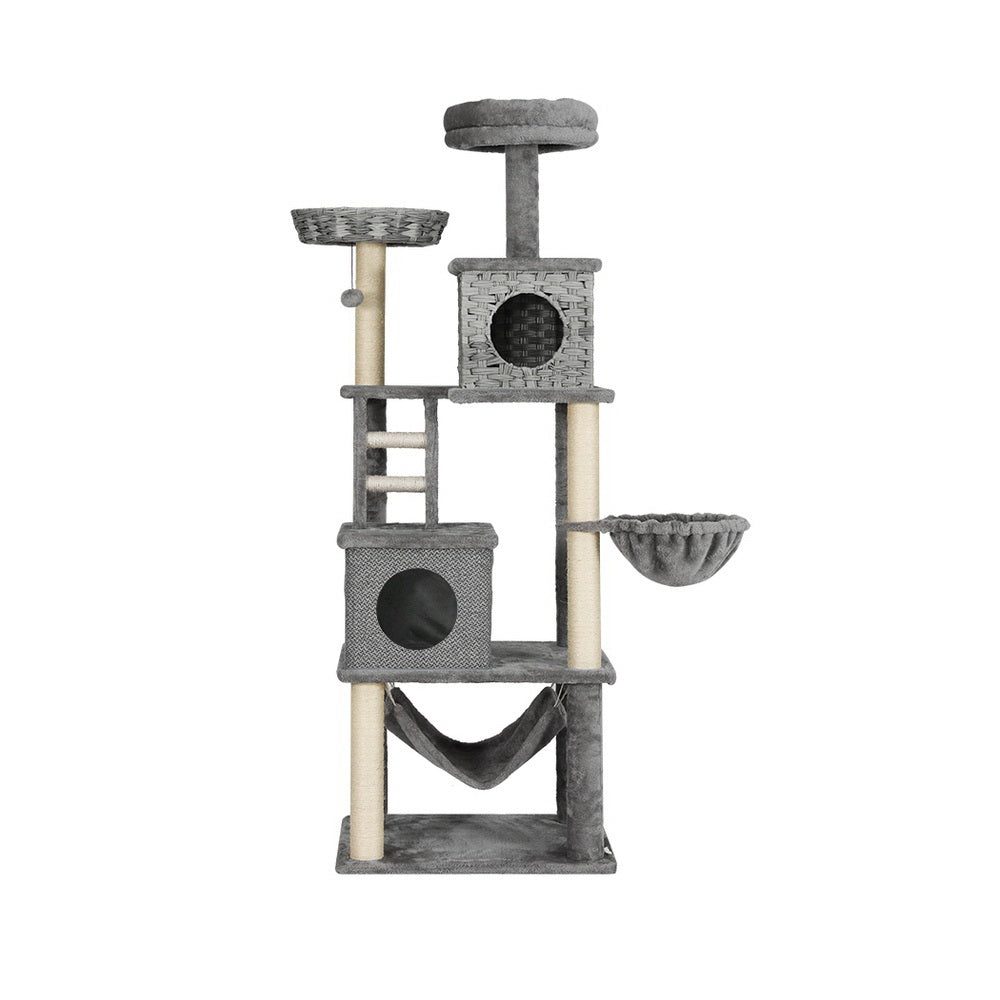i.Pet Cat Tree 169cm Tower Scratching Post Scratcher Wood Bed Condo House Rattan Ladder i.Pet