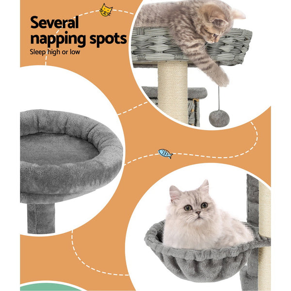 i.Pet Cat Tree 169cm Tower Scratching Post Scratcher Wood Bed Condo House Rattan Ladder i.Pet