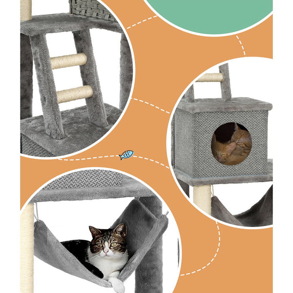 i.Pet Cat Tree 169cm Tower Scratching Post Scratcher Wood Bed Condo House Rattan Ladder i.Pet