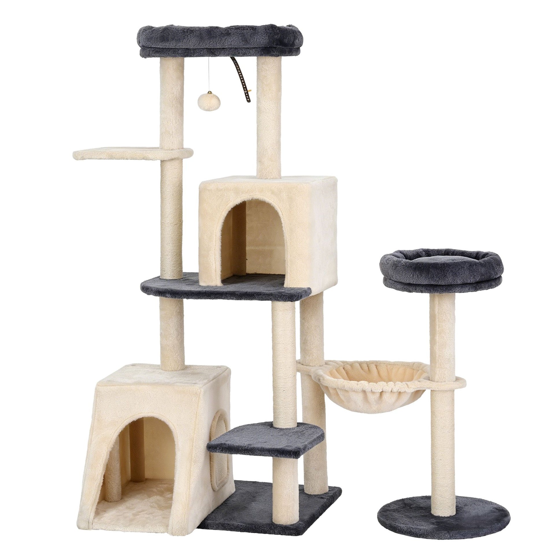 i.Pet Cat Tree Tower 133cm Rotatable L-Shape Design Scratching Post Furniture Scratcher House Grey & Beige i.Pet
