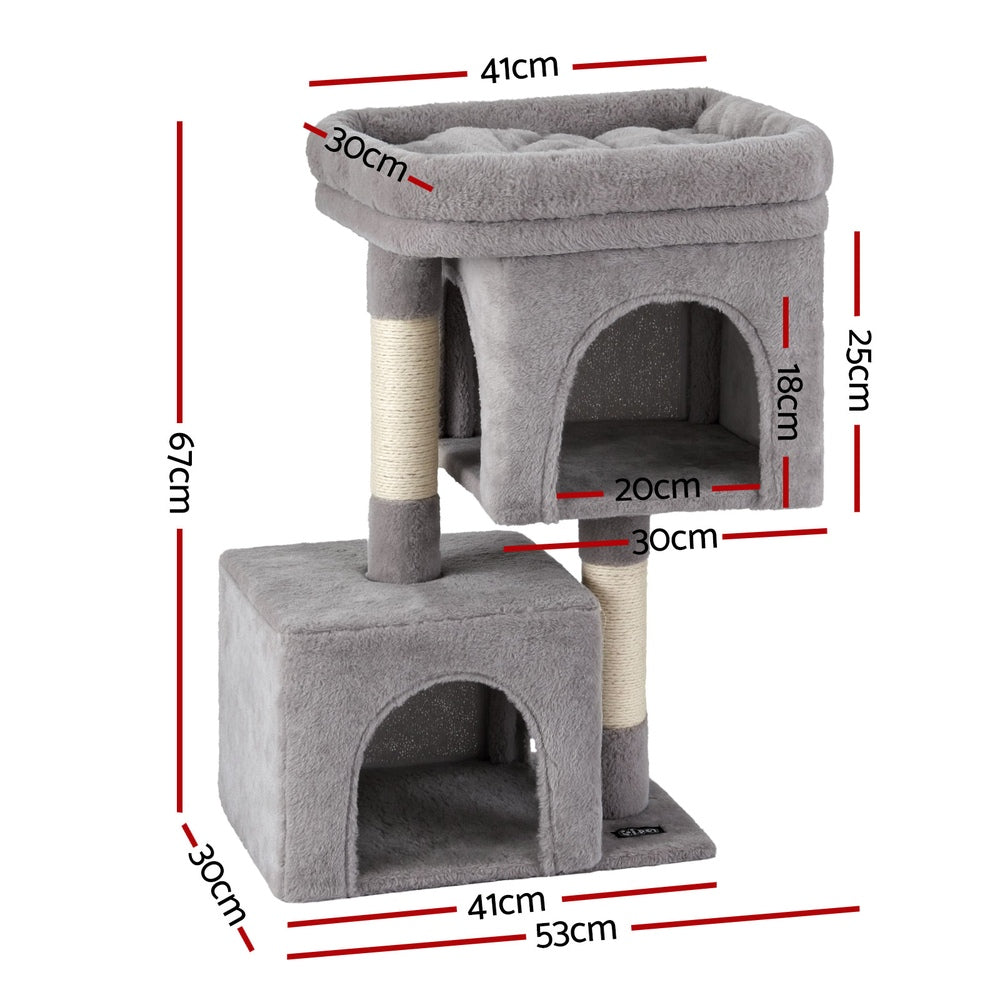 i.Pet Cat Tree 67cm Tower Scratching Post Trees Scratcher Condo House Light Grey i.Pet