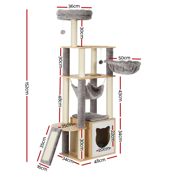 i.Pet Cat Tree 152cm Tower Scratching Post Scratcher Wood Bed Condo Toys House Ladder i.Pet