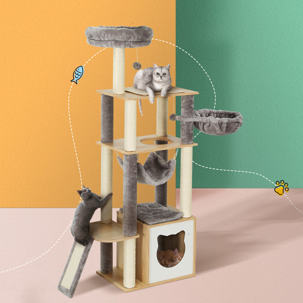 i.Pet Cat Tree 152cm Tower Scratching Post Scratcher Wood Bed Condo Toys House Ladder i.Pet