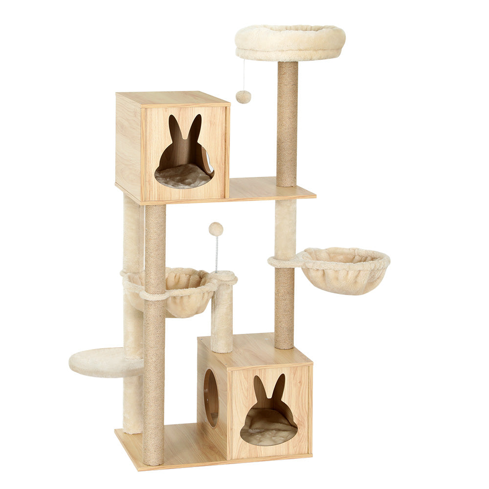 i.Pet Cat Tree 141cm Tower Scratching Post Scratcher Wood Bed Condo Toys House Ladder i.Pet