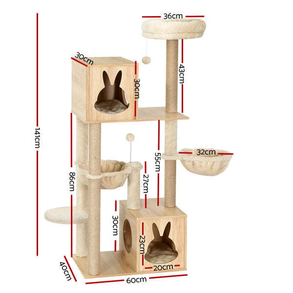 i.Pet Cat Tree 141cm Tower Scratching Post Scratcher Wood Bed Condo Toys House Ladder i.Pet