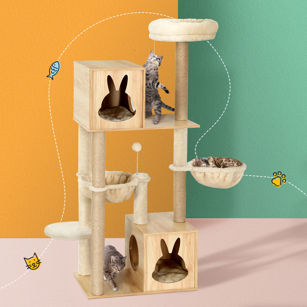 i.Pet Cat Tree 141cm Tower Scratching Post Scratcher Wood Bed Condo Toys House Ladder i.Pet