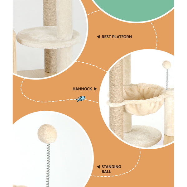 i.Pet Cat Tree 141cm Tower Scratching Post Scratcher Wood Bed Condo Toys House Ladder i.Pet