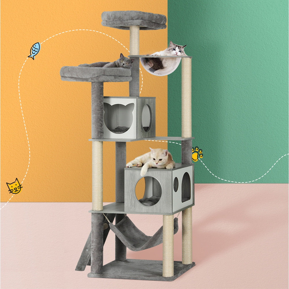 i.Pet Cat Tree 178cm Tower Scratching Post Scratcher Wood Bed Condo House Wooden Ladder i.Pet