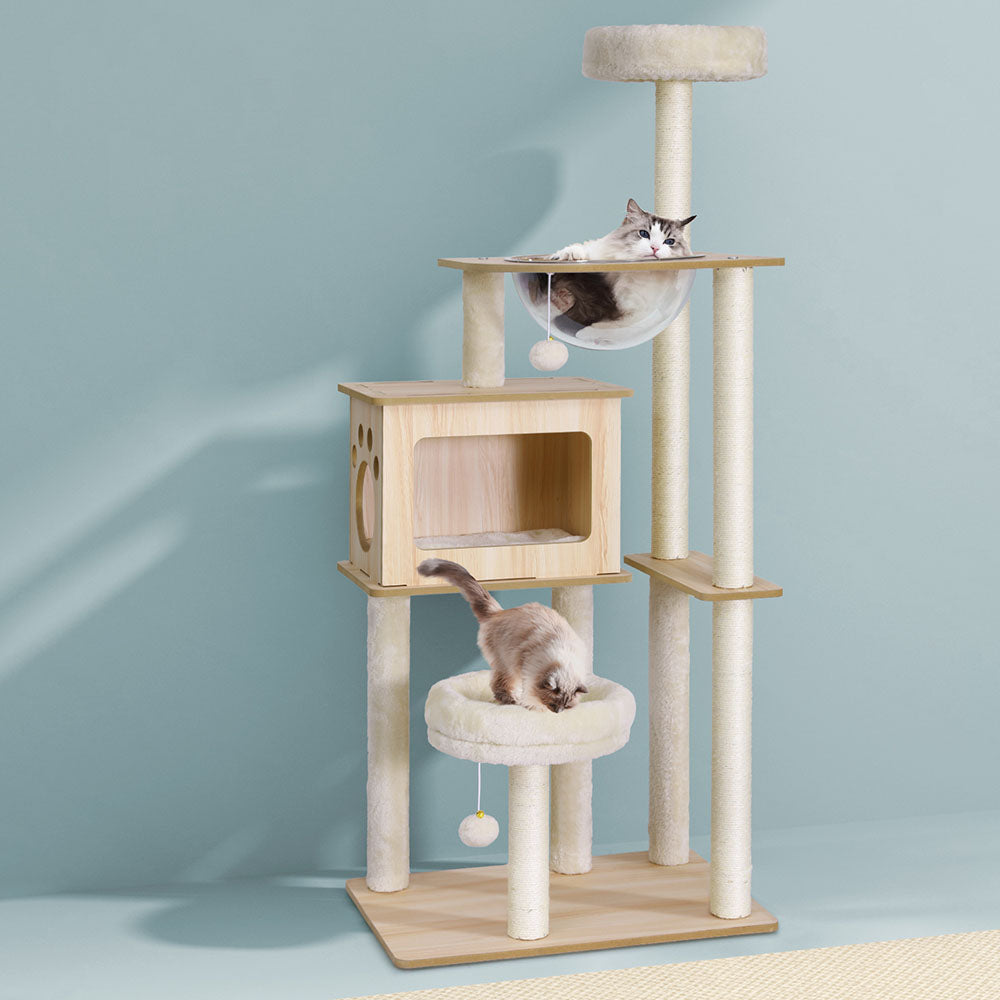 i.Pet Cat Tree Tower Scratching Post Scratcher 142cm Wood Bed Condo House i.Pet