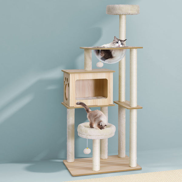 i.Pet Cat Tree Tower Scratching Post Scratcher 142cm Wood Bed Condo House i.Pet