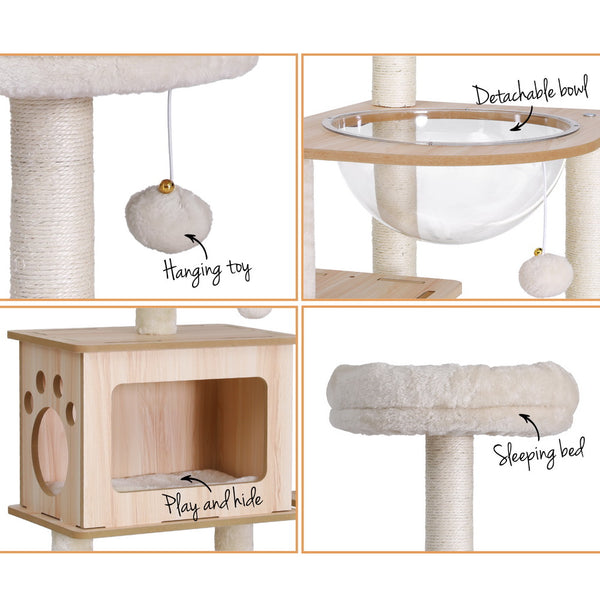 i.Pet Cat Tree Tower Scratching Post Scratcher 142cm Wood Bed Condo House i.Pet