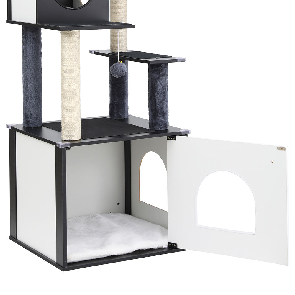 i.Pet Cat Tree Tower Scratching Post Scratcher 144cm Wood Bed Condo House Cabinet i.Pet