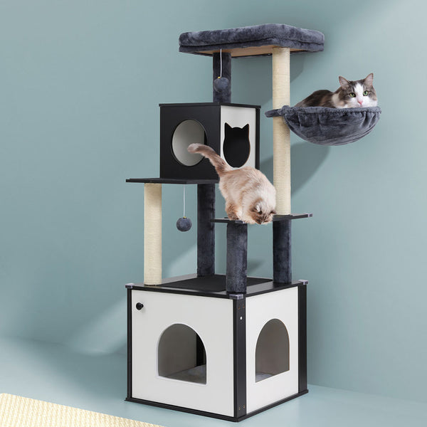 i.Pet Cat Tree Tower Scratching Post Scratcher 144cm Wood Bed Condo House Cabinet i.Pet