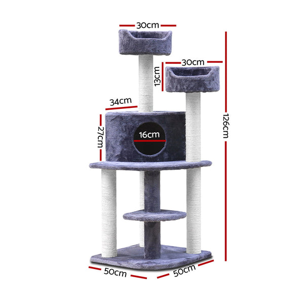 i.Pet Cat Tree 126cm Tower Scratching Post Scratcher Condo Trees House Grey i.Pet