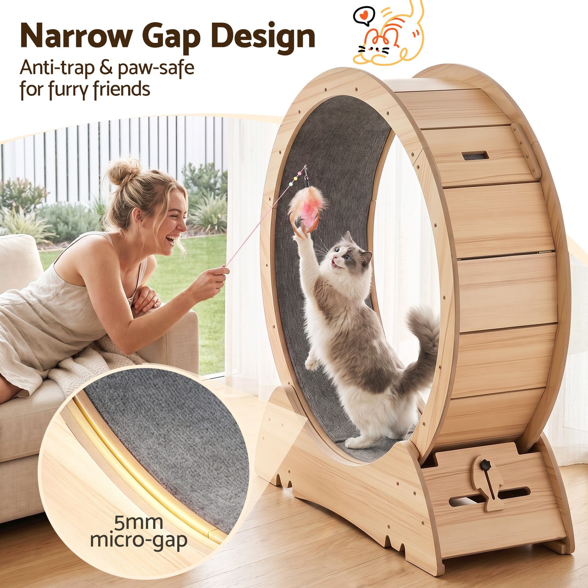 i.Pet Wooden Cat Exercise Wheel 91cm Indoor Cat Treadmill Large Awezingly
