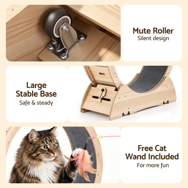 i.Pet Wooden Cat Exercise Wheel 91cm Indoor Cat Treadmill Large Awezingly