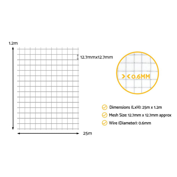 i.Pet Poultry Chicken Fence Pet Netting Wire Mesh Roll Duck Goose Coop 25Mx1.2M Awezingly