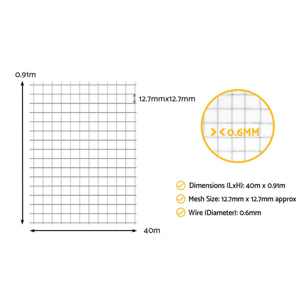 i.Pet Poultry Chicken Fence Pet Netting Wire Mesh Roll Duck Goose Coop 40Mx0.91M Awezingly