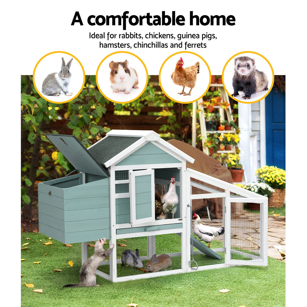 i.Pet Chicken Coop Rabbit Hutch 150cm x 60cm x 93cm Large Chicken Coop House Run Cage Wooden i.Pet