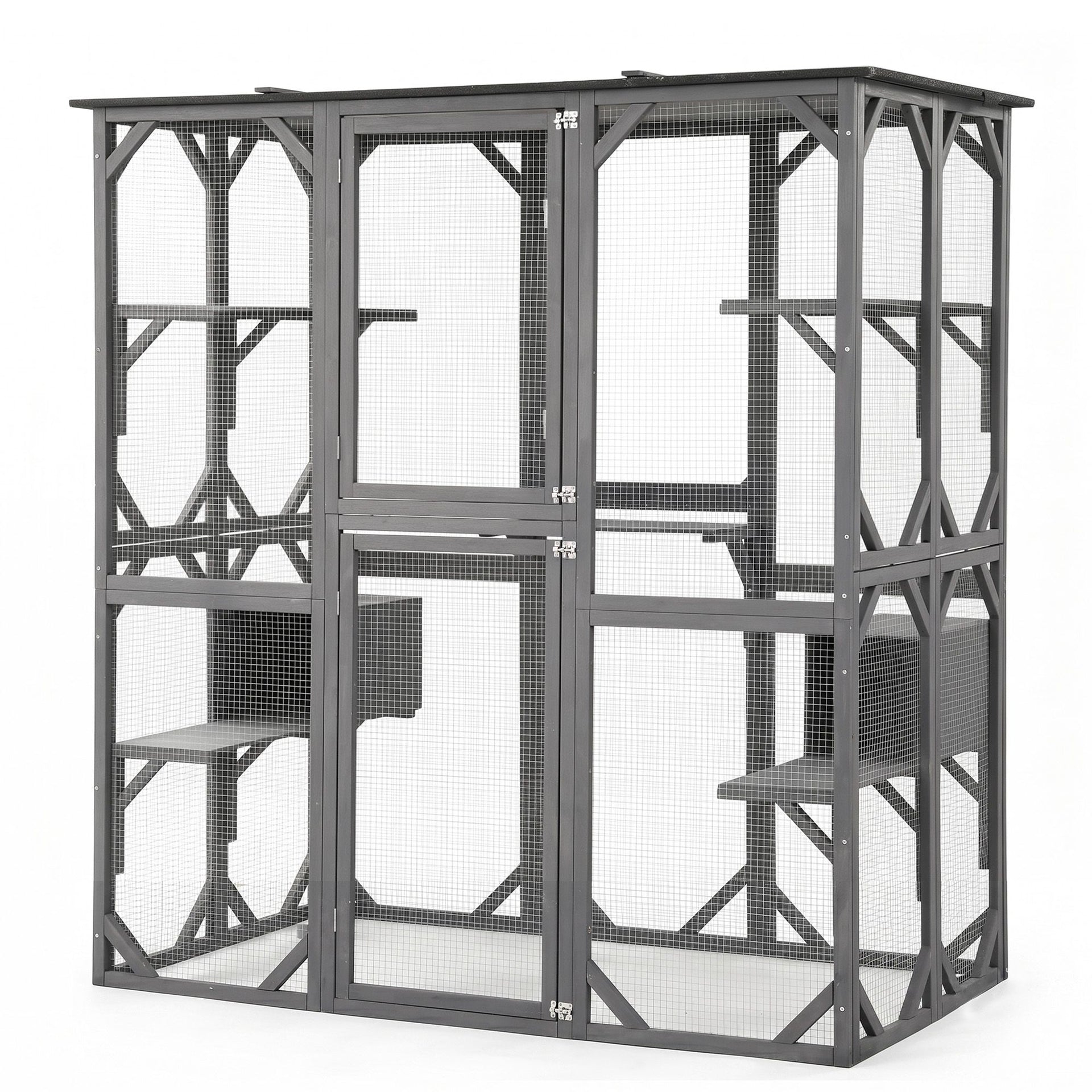 i.Pet Cat House 181cm Outdoor Catio Enclosure Walk-In Large Rabbit Hutch Grey Awezingly