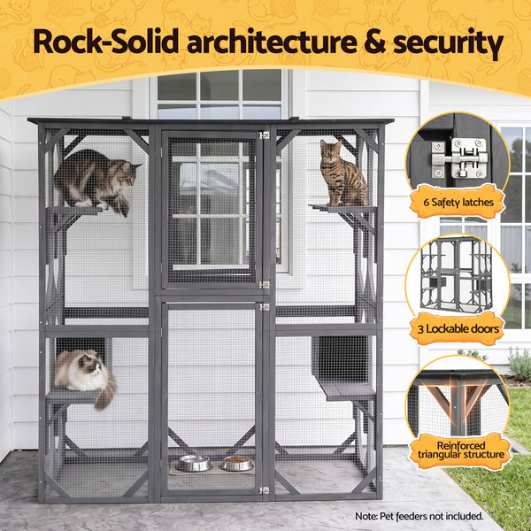 i.Pet Cat House 181cm Outdoor Catio Enclosure Walk-In Large Rabbit Hutch Grey Awezingly
