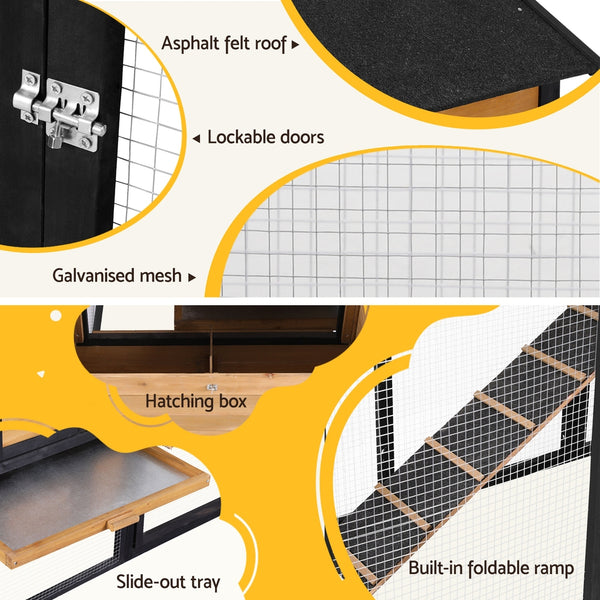 i.Pet Chicken Coop Rabbit Hutch Extra Large Wooden Run Cage Bunny House Outdoor i.Pet